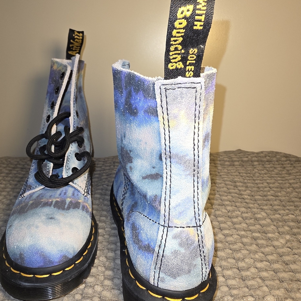 Dr. Martens Blue Tie-Dye Boots with Black Laces